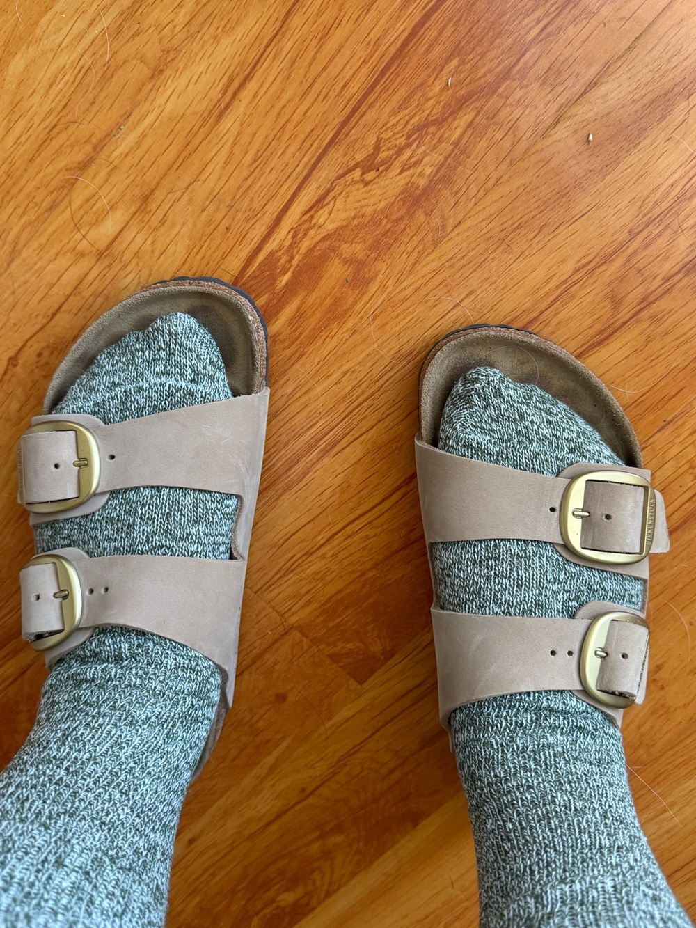 Birkenstock Arizona Soft Footbed Sandals in Taupe with Gold Buckles - Picture 5 of 10